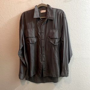 Faith Connexion, silk shirt, slate green, with snap buttons